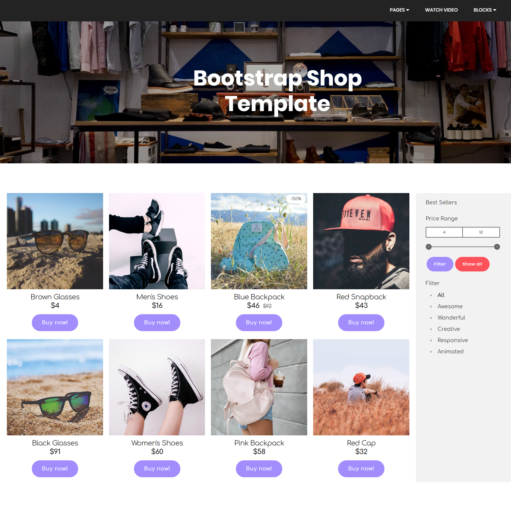 Free Bootstrap Shop Templates